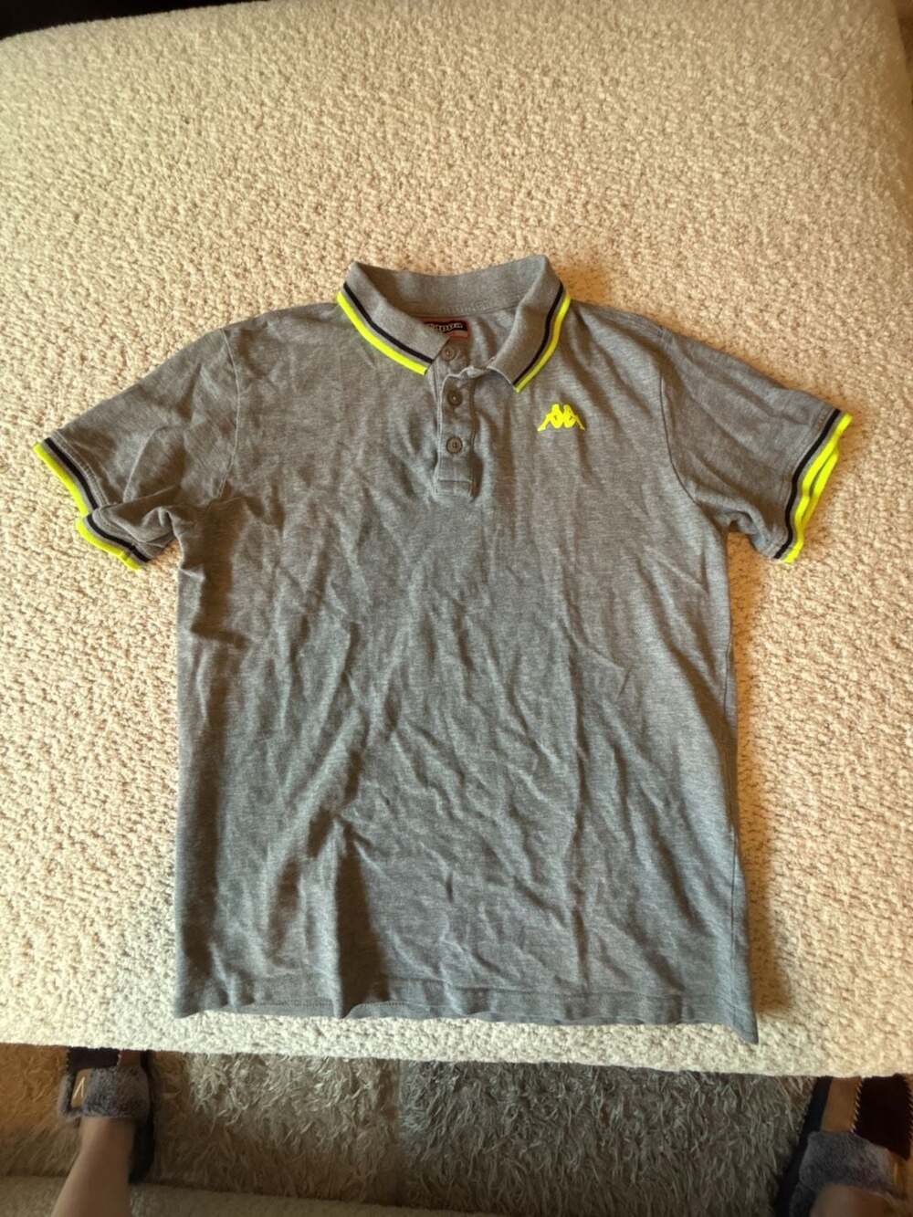 Kappa Polo Shirt Size Large (kids) Gray Neon Yellow Logo Trim